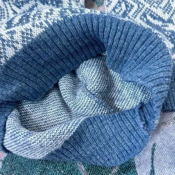 First Landing Sweater Mens Large Blue Abstract Wool V Neck Pullover Knit Vintage - Picture 12 of 12